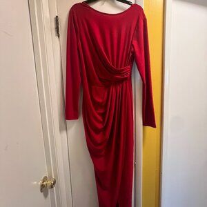 VENUS Red Long Sleeve Ruched Draped Maxi Dress – Size M